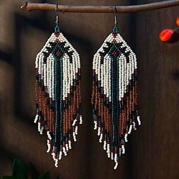 Bohemian Style Tassel Earrings with Glass Beads Dangle Earrings Vibrant - Picture 2 of 7